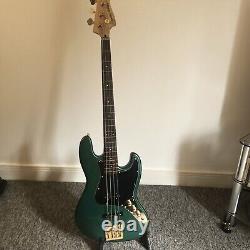 2007 Green Squire Jazz Bass With Many Upgrades, Tweed Hard Case & Accessories
