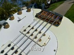 2010 Music Man Stingray 5 String HH Ivory White with Gold Bass Guitar