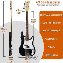 3rd Avenue Full Size 4/4 Electric Bass Guitar Beginner Full, Black with White