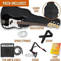 3rd Avenue Full Size 4/4 Electric Bass Guitar Beginner Full, Black with White