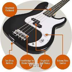 3rd Avenue Full Size 4/4 Electric Bass Guitar Beginner Full, Black with White