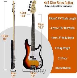 3rd Avenue Full Size 4/4 Electric Bass Guitar Beginner Pack Kit with 15W