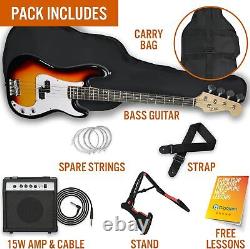 3rd Avenue Full Size 4/4 Electric Bass Guitar Beginner Pack Kit with 15W