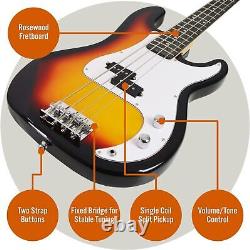 3rd Avenue Full Size 4/4 Electric Bass Guitar Beginner Pack Kit with 15W