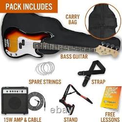 3rd Avenue Full Size 4/4 Electric Bass Guitar Beginner Pack Kit with 15W Amp