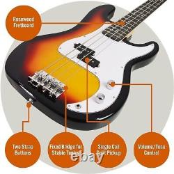 3rd Avenue Full Size 4/4 Electric Bass Guitar Beginner Pack Kit with 15W Amp