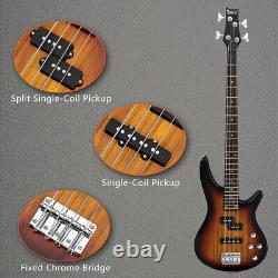 4 String Electric Bass Guitar Full Size GIB Bass withBag, Strap, Wire Sunset Color