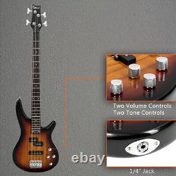 4 String Electric Bass Guitar Full Size GIB Bass withBag, Strap, Wire Sunset Color