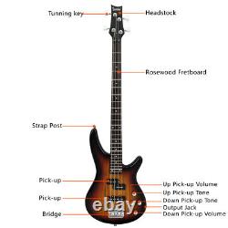 4 String Electric Bass Guitar Full Size GIB Bass withBag, Strap, Wire Sunset Color