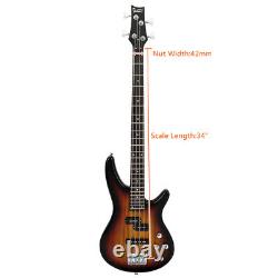 4 String Electric Bass Guitar Full Size GIB Bass withBag, Strap, Wire Sunset Color