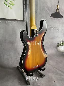 4 String Relic Precision Bass Electric Guitar Sunburst Solid Body Fast Ship