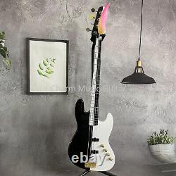 4 Strings Electric Jazz Bass Guitar Fast Ship Black and White Gold Hardware