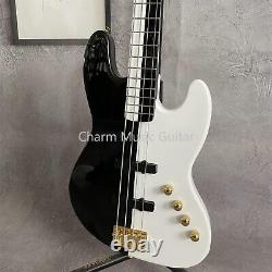 4 Strings Electric Jazz Bass Guitar Fast Ship Black and White Gold Hardware