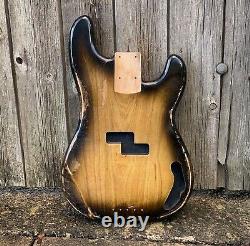 Bass Guitar Body Heavy Relic PB Style Tobacco Sunburst on Swamp Ash Nitro