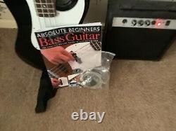 Bass Guitar, amplifier, spare strings, gig bag, instruction book