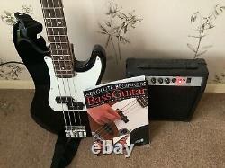 Bass Guitar, amplifier, spare strings, gig bag, instruction book