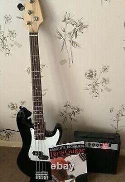 Bass Guitar, amplifier, spare strings, gig bag, instruction book