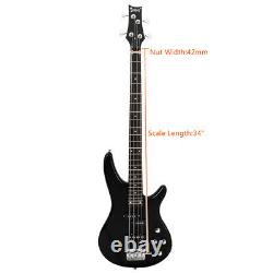 Black GIB Electric Bass Guitar 4 String Full Size withCarry Bag Strap and Amp Wire