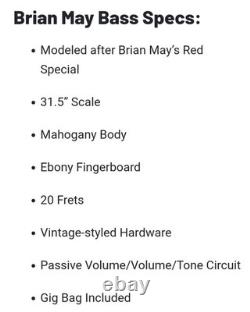 Brian May Special Red Bass Guitar New In Gig Bag And Box