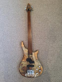 Burnt blowtorched bass guitar unique 4 string custom active fretless