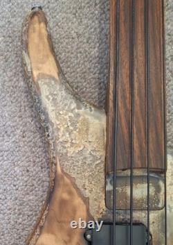 Burnt blowtorched bass guitar unique 4 string custom active fretless
