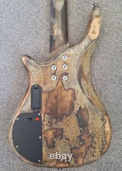 Burnt blowtorched bass guitar unique 4 string custom active fretless