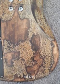 Burnt blowtorched bass guitar unique 4 string custom active fretless