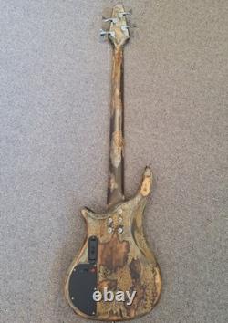 Burnt blowtorched bass guitar unique 4 string custom active fretless
