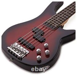 Chicago 5 String Bass Guitar by Gear4music Trans Red