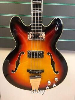 Chowny CHB-1 Long Scale Tobacco Sunburst Semi Hollow Body Bass Guitar