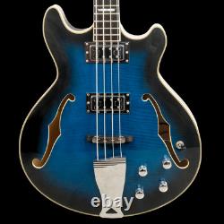 Chowny CHB-2 Semi-Hollow Bass Guitar in Sapphire Burst, Pre-Owned