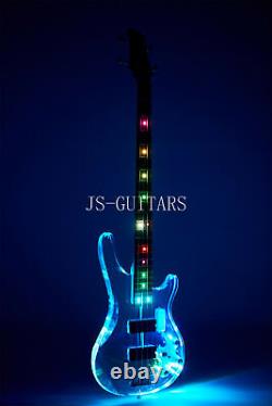 Colorful LED Light 4 Strings Electric Bass Guitar Acrylic Body Maple Neck