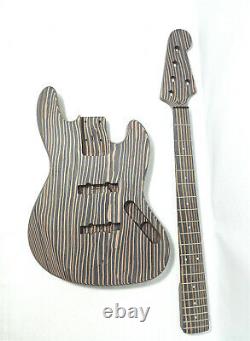 Complete No-Soldering 5-String Jaza Bass Guitar DIY Kit, All Technical ZebraWood