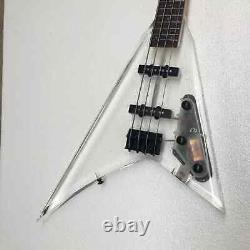 Cool electric bass with black fretboard and blue lights