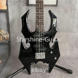 Custom 4 String Black Electric Bass Guitar Special Shape Spider Chrome Hardware