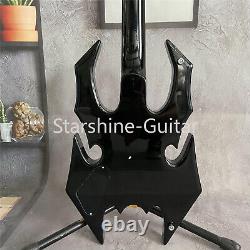 Custom 4 String Black Electric Bass Guitar Special Shape Spider Chrome Hardware