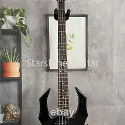 Custom 4 String Black Electric Bass Guitar Special Shape Spider Chrome Hardware