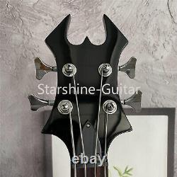 Custom 4 String Black Electric Bass Guitar Special Shape Spider Chrome Hardware