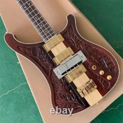 Custom 4-String Electric Bass Hand-Carved Mahogany Body Gold Plated Hardware