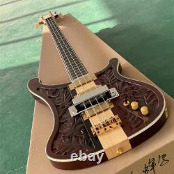 Custom 4-String Electric Bass Hand-Carved Mahogany Body Gold Plated Hardware