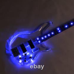 Custom Finish 4 Strings Electric Bass Guitar Acrylic Body Blue Led Light Style