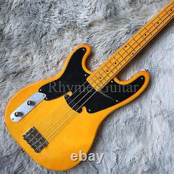 Custom Finish Electric Bass Guitar 4 String Transparent Yellow Body Fast Shipped