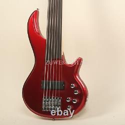 Custom Finish Metallic Red 6 Strings Electric Bass Guitar Without Fret Unbranded