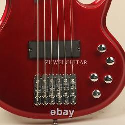 Custom Finish Metallic Red 6 Strings Electric Bass Guitar Without Fret Unbranded