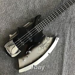 Custom Solid Black Electric Bass Guitar Black Fretboard 4 String Special Shape