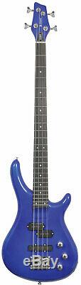 Deluxe Full Size Contemporary Style Electric Bass Guitar Metallic Blue Gloss, New