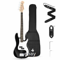 Donner Electric Bass Guitar 4-Strings Black with Gig Bag/Guitar Strap/Guitar Cable