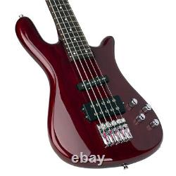 Electric Bass 5 string Guitar Curved body Active pickups Wine Red finish by SX