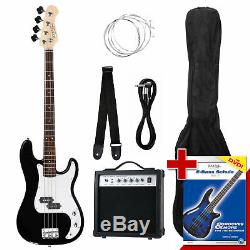 Electric Bass Guitar Black Preci PB-Style Pack Amplifier Combo Strap Bag String