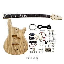 Electric Bass Guitar DIY Kit BZX2 Double Zebra Veneer Chrome Parts No Soldering